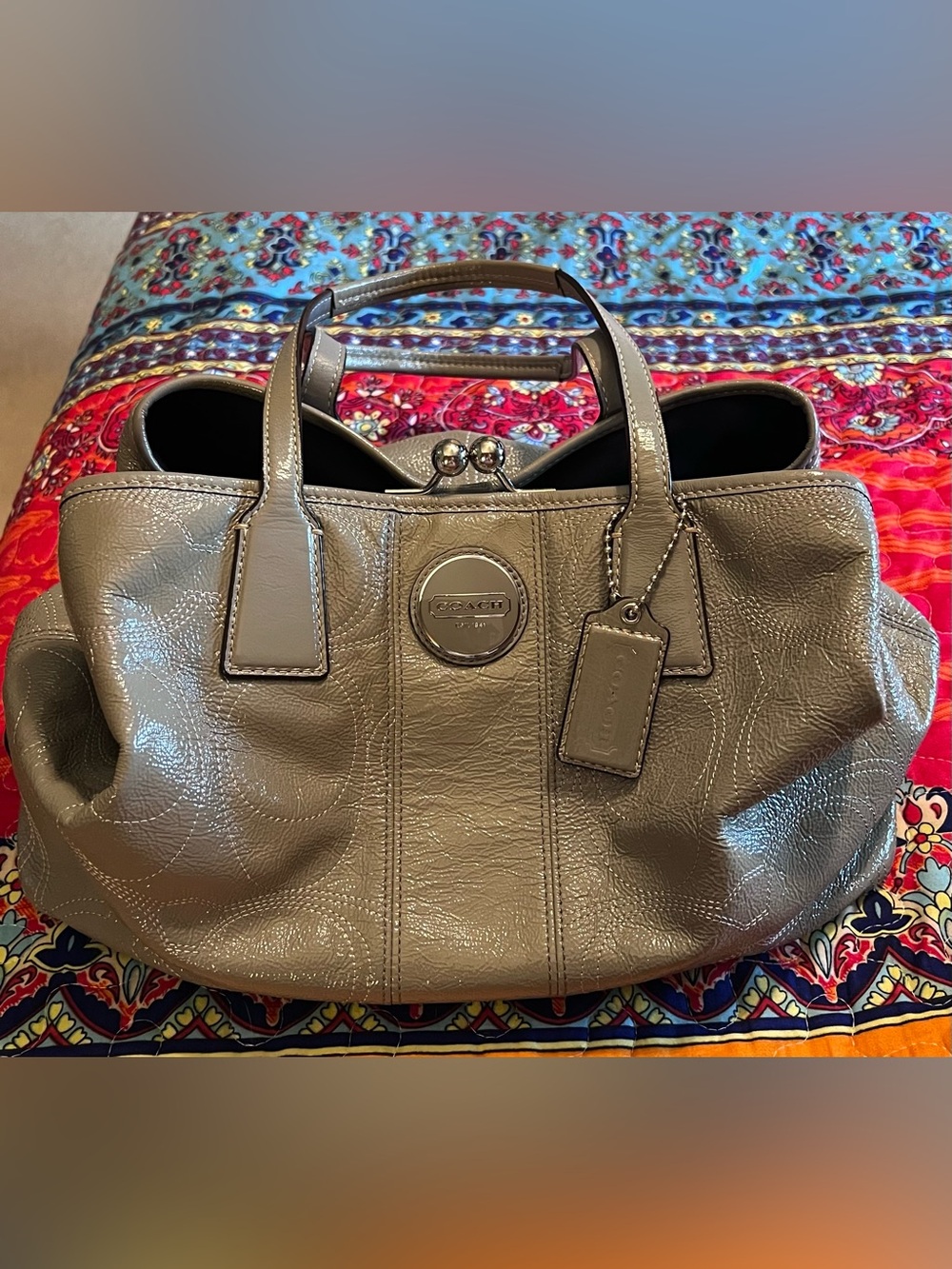 HOST PICK Authentic Coach Signature Stitch Carryall Purse Bag Gray Quiet Luxury - Picture 4 of 13